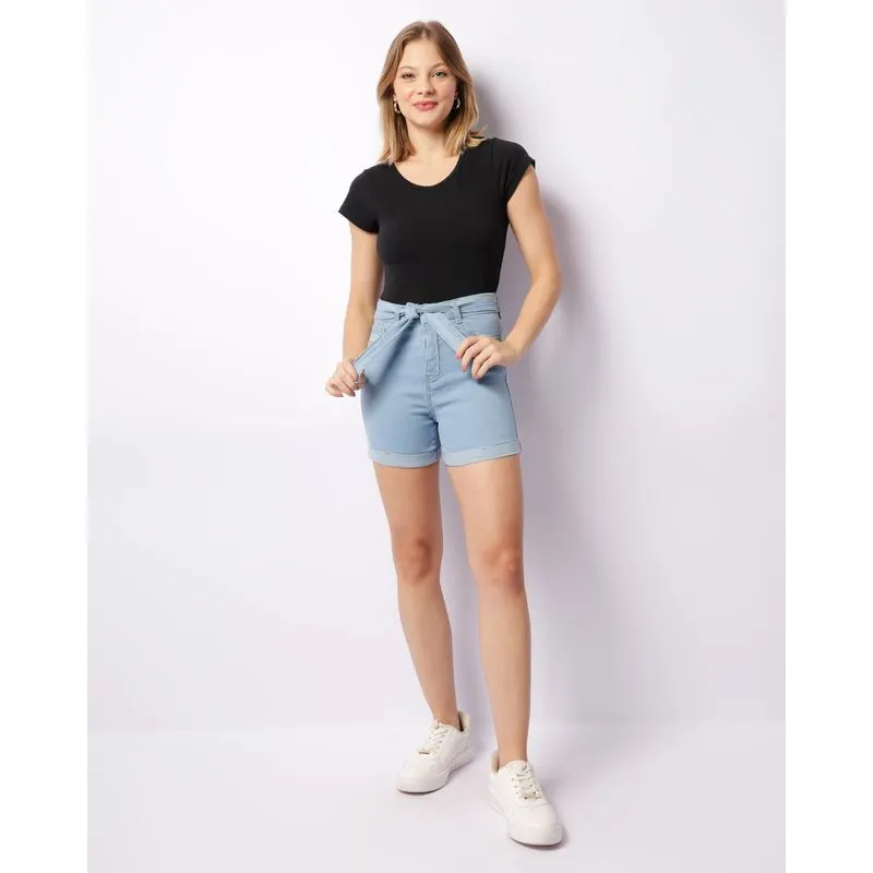 Short Jeans Feminino Vizzy Barra Dobrável Azul 34