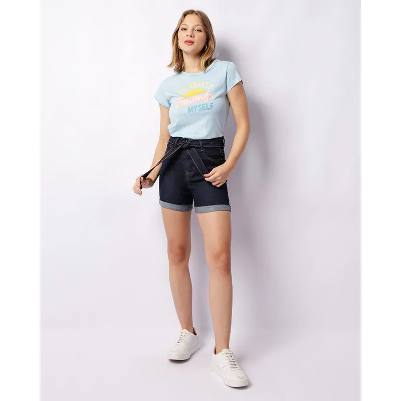 Short Jeans Feminino Vizzy Reto Com Cinto Azul 44