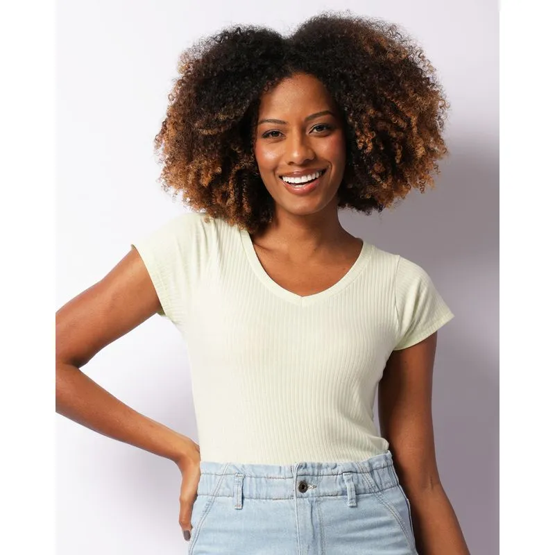 Blusa Feminina Canelada Manga Curta Básica Verde M