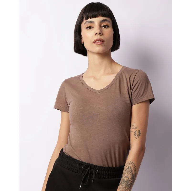 Blusa Feminina Flame Decote V Básica Marrom M