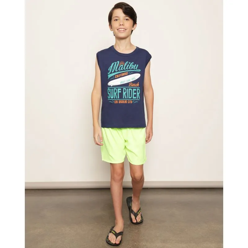 Short Surf Juvenil Reto Com Cordão Neon Verde 14