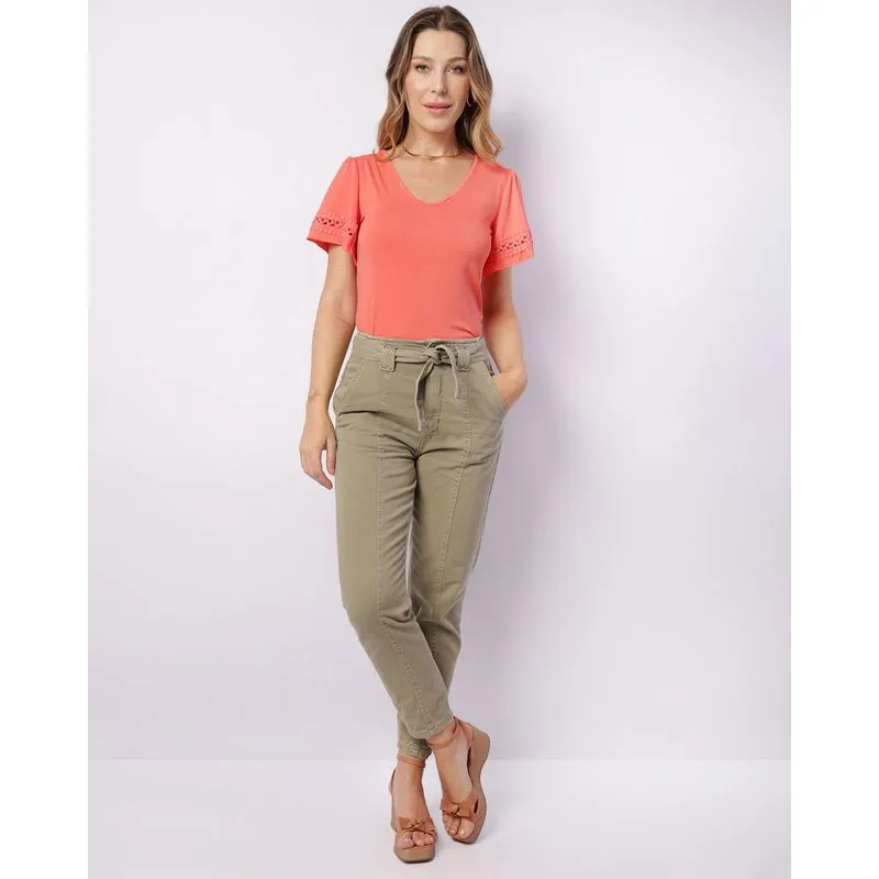Calça Feminina Sarja Vizzy Clochard Com Frisos Verde 38