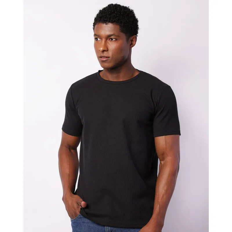 Camiseta Masculina Texturizada Manga Curta Preta G