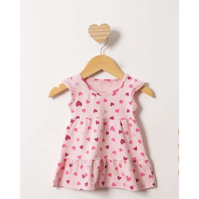 Vestido Bebê Três Marias Manga Estampado Corações Rosa G