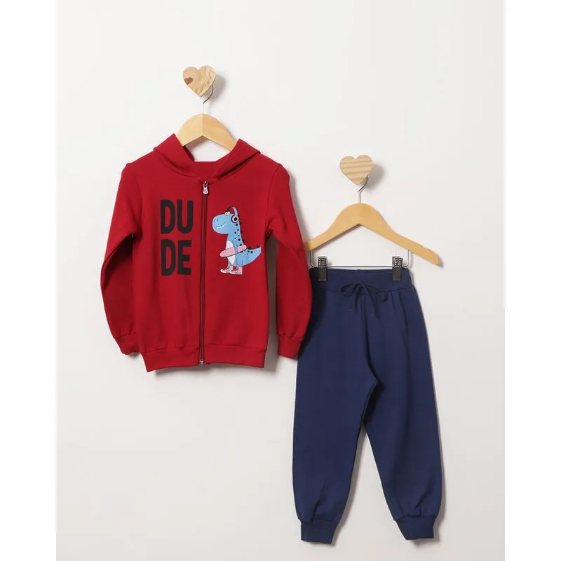 Conjunto Moletom Bebê Peluciado Estampa Dinossauro Vermelho 2