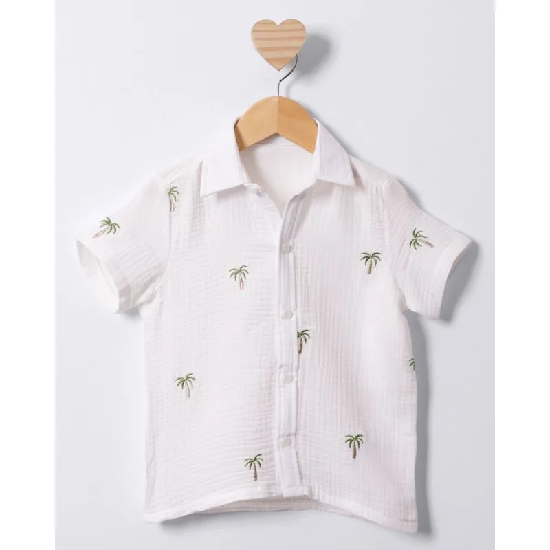 Camisa Bebê Bordado Coqueiro Manga Curta Branca 2