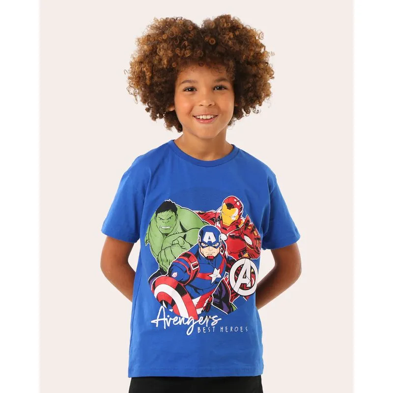 Camiseta Infantil Estampa Vingadores Marvel Manga Curta Azul 10
