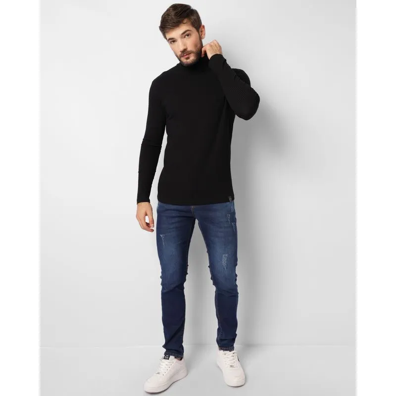 Calça Jeans Masculina Slim Com Puídos Azul 48