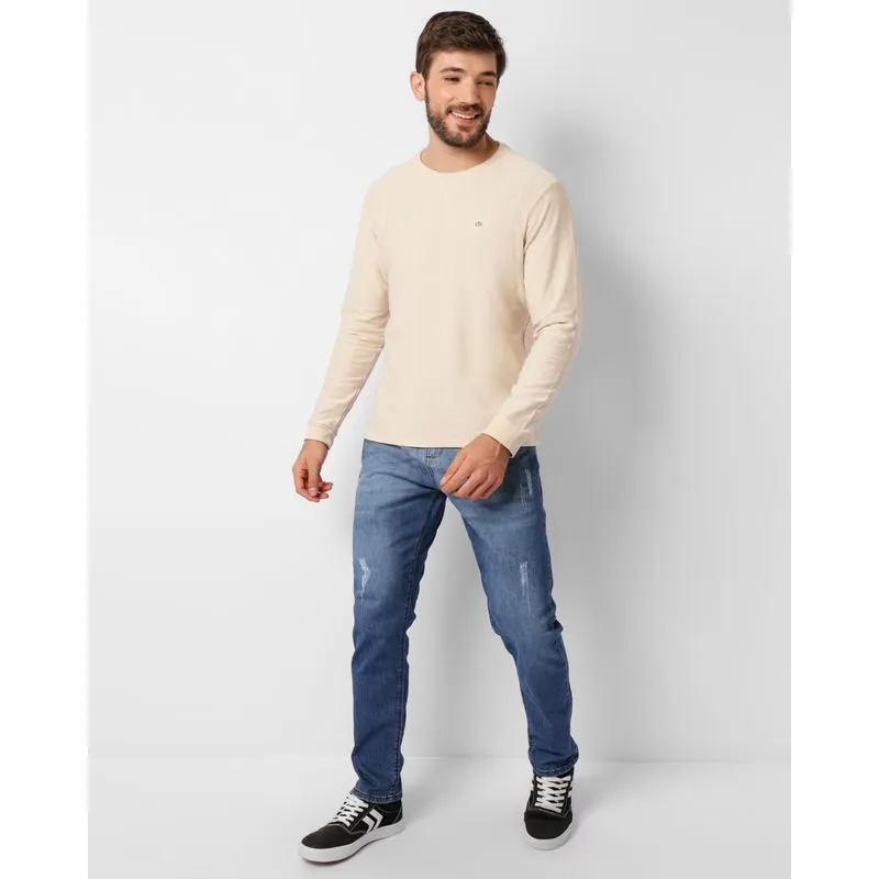 Calça Jeans Masculina Slim Com Puídos Azul 38