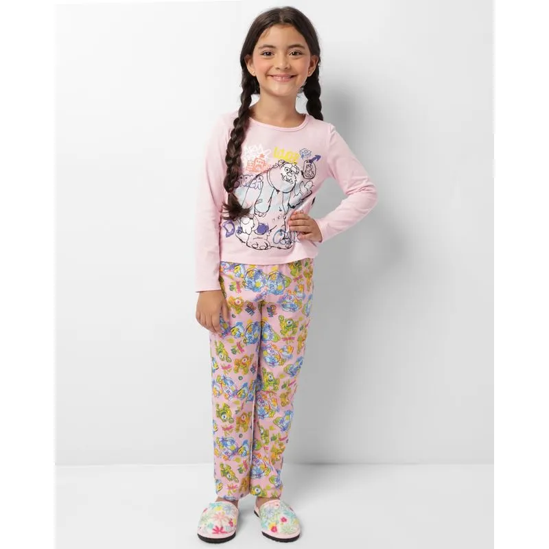 Pijama Infantil Longo Disney Estampado Monstros SA Rosa 4