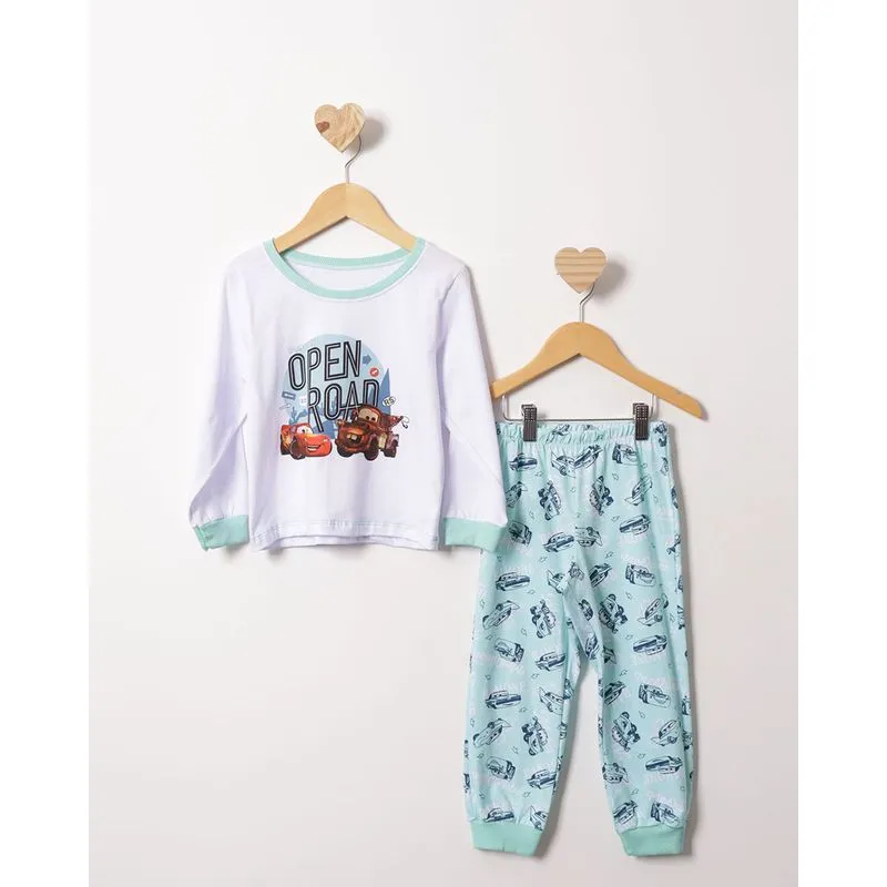Pijama Bebê Longo Disney Estampa Carros Branco 2