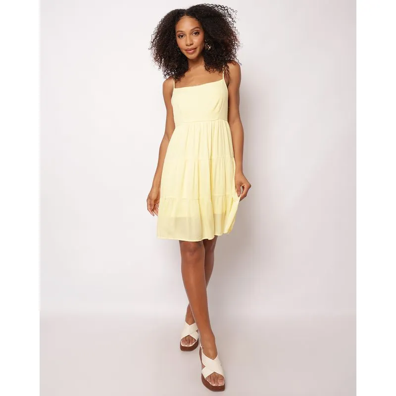 Vestido Feminino Curto Viscose Alcinha Com Lastex Amarelo GG