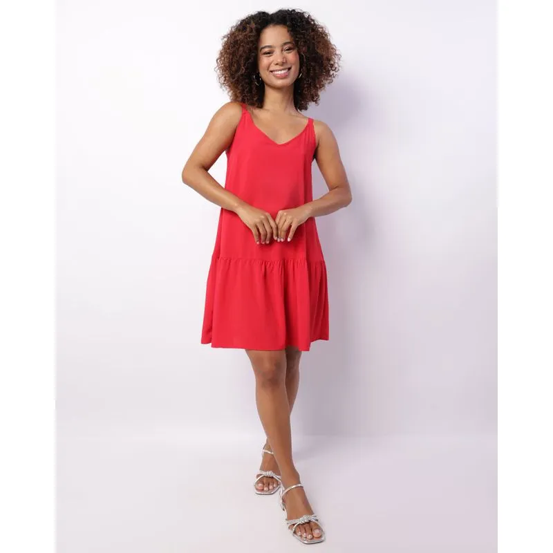 Vestido Feminino Curto Viscose Alcinha Decote V Vermelho M