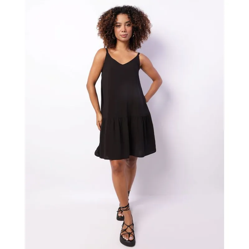 Vestido Feminino Curto Viscose Alcinha Decote V Preto G