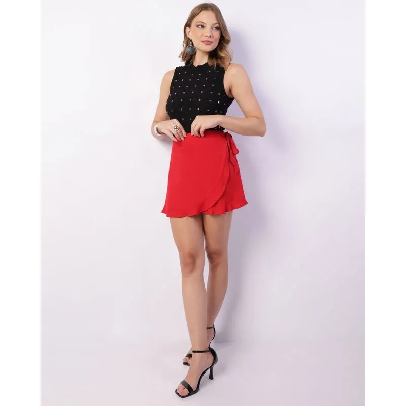 Saia Feminina Curta Viscose Com Faixa Para Amarração Vermelha GG