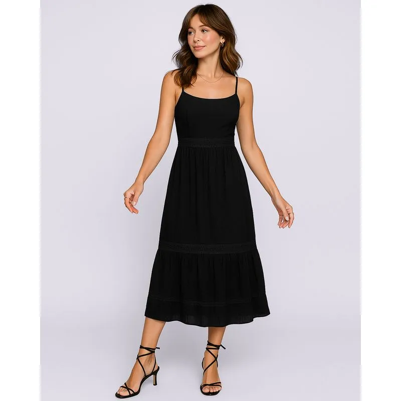 Vestido Feminino Midi Berry & Co. Viscose Alcinha Preto P