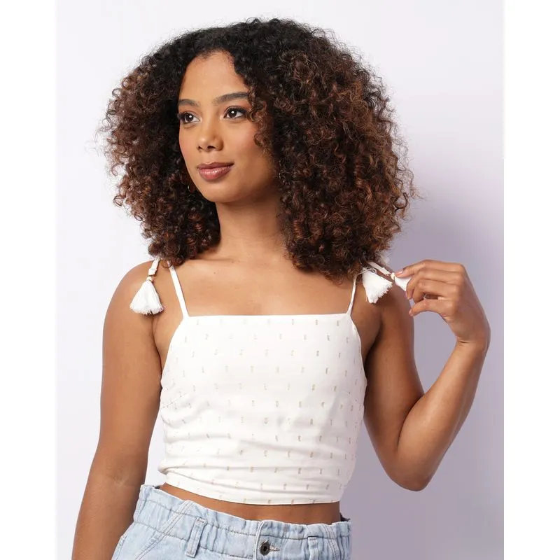 Blusa Feminina Berry & Co. Cropped Alcinha Lurex Branca P