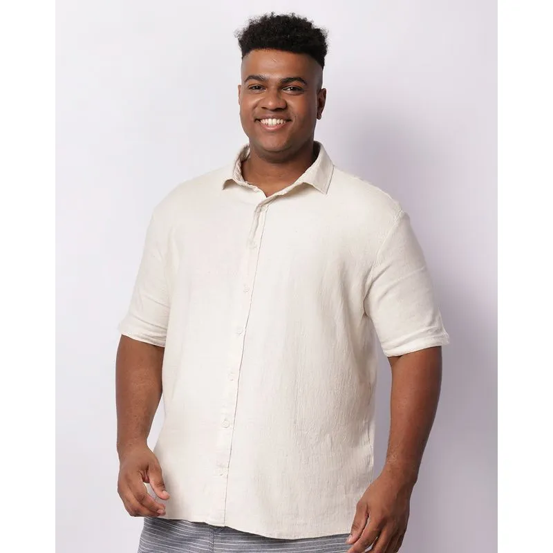 Camisa Plus Size Masculina Manga Curta Viscose Bege G2