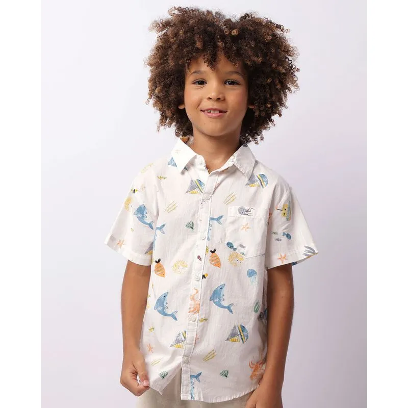 Camisa Infantil Manga Curta Estampa Fundo Do Mar Branca 10
