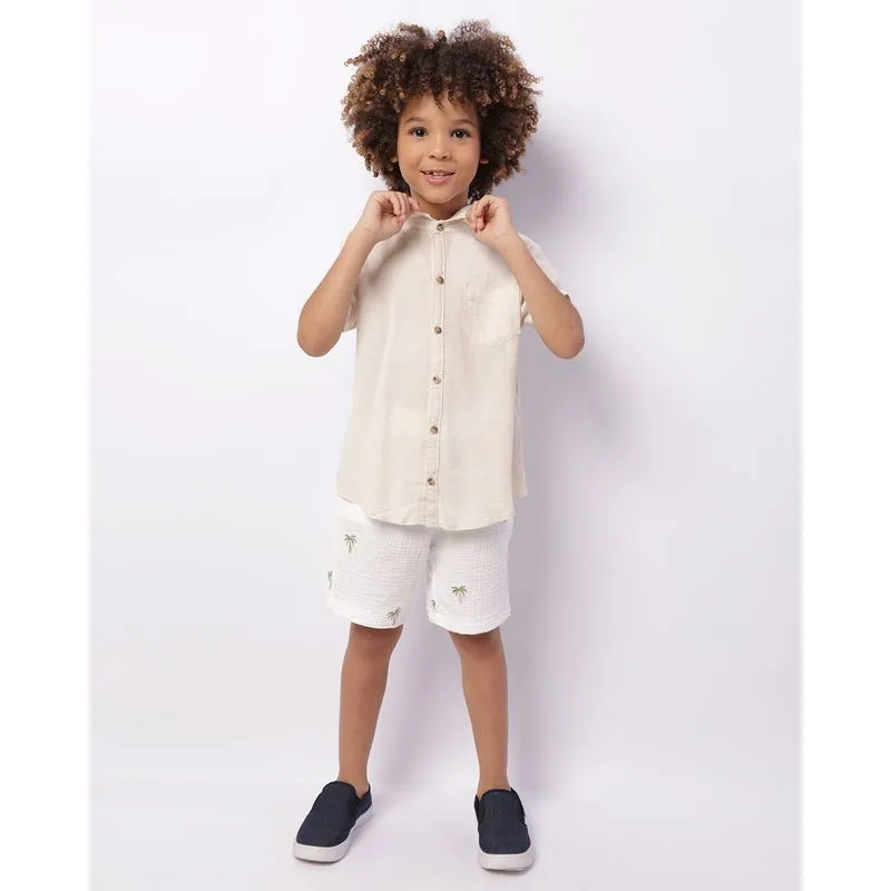 Bermuda Infantil Reta Algodão Texturizado Bordada Branca 10