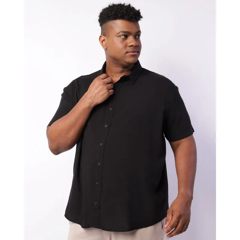 Camisa Plus Size Masculina Manga Curta Viscose Preta G2