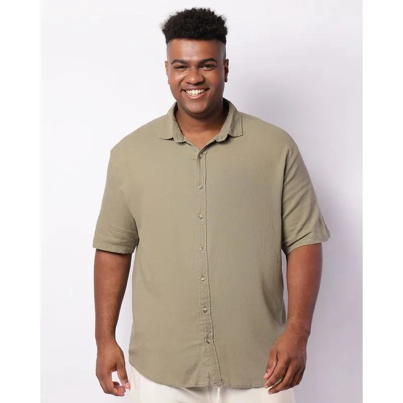 Camisa Plus Size Masculina Manga Curta Viscose Verde G1