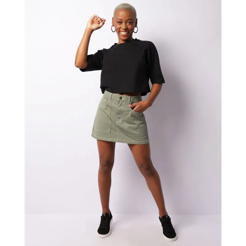 Saia Sarja Feminina Pesponto Com Bolsos Verde 46