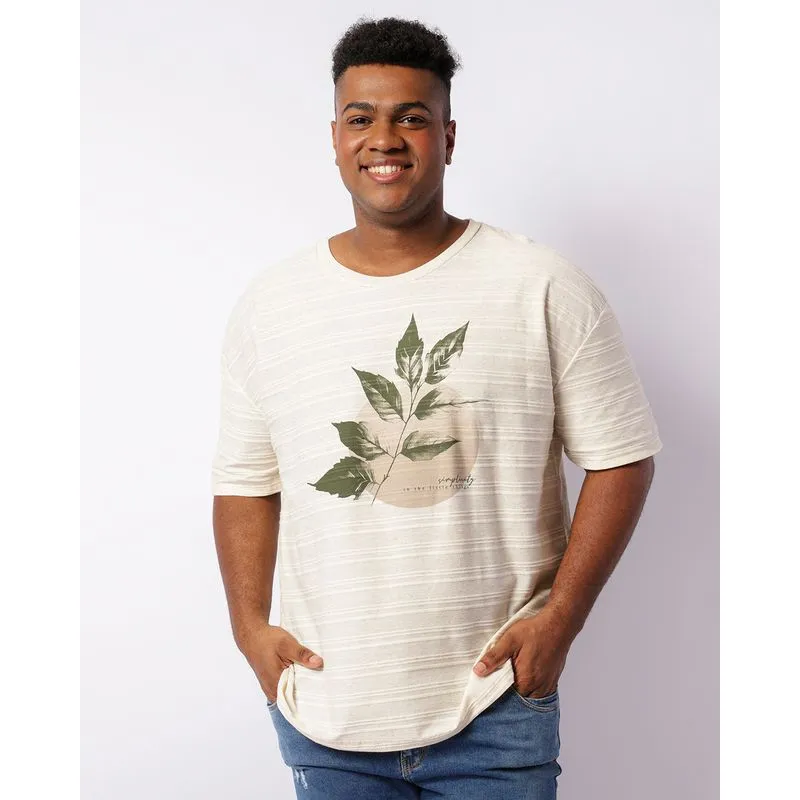 Camiseta Plus Size Masculina Texturizada Manga Curta Bege G3