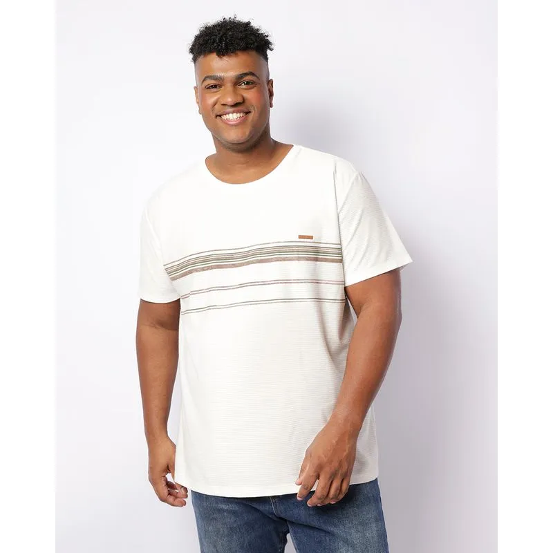 Camiseta Plus Size Masculina Estampa Listras Manga Curta Off White G2