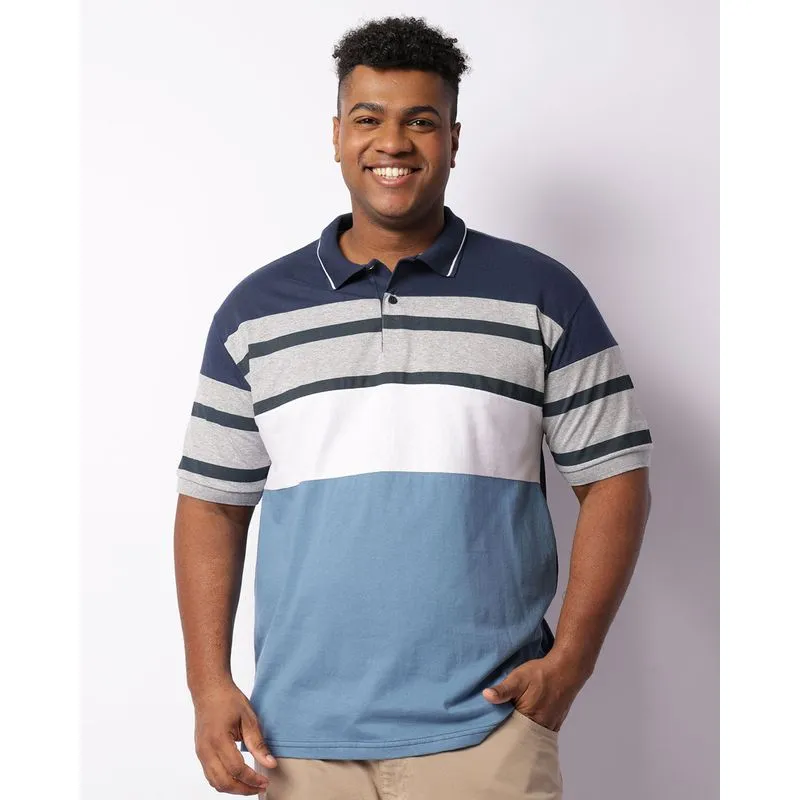 Camisa Polo Plus Size Masculina Listrada Manga Curta Azul Marinho G2
