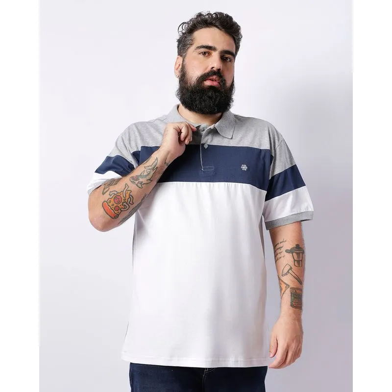 Camisa Polo Plus Size Masculina Com Recortes Cinza G2
