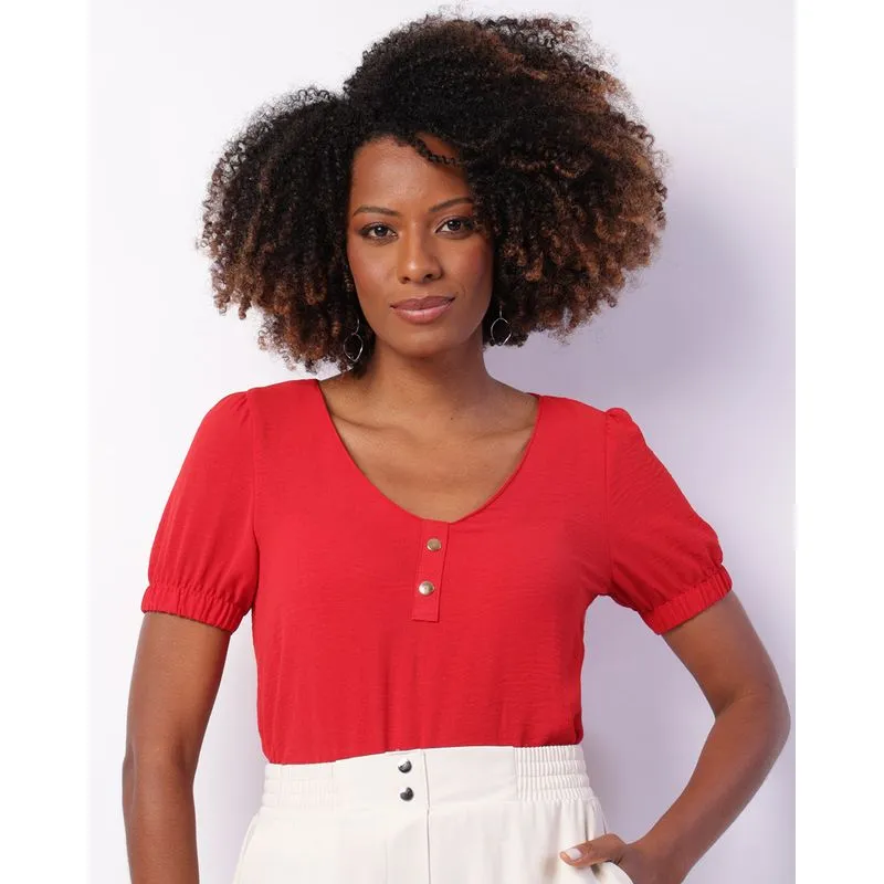 Blusa Feminina Berry & Co. Decote V Elástico Na Barra Vermelha P