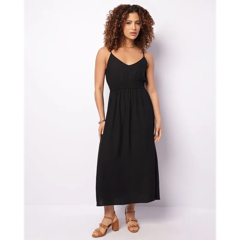 Vestido Feminino Midi Alcinha Viscose Preto M