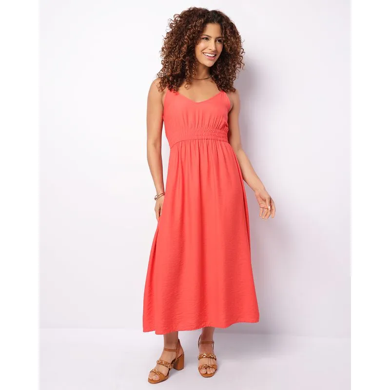 Vestido Feminino Midi Alcinha Viscose Laranja P