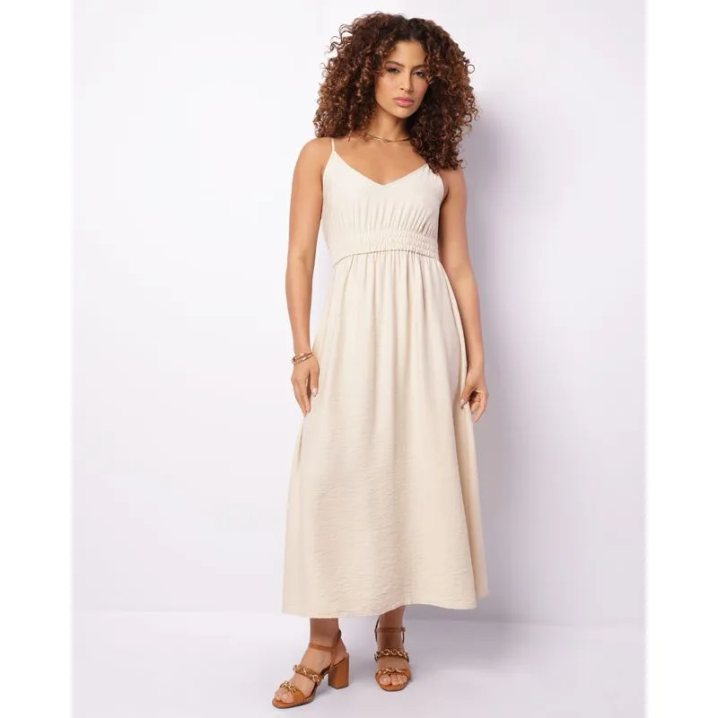 Vestido Feminino Midi Alcinha Viscose Bege G