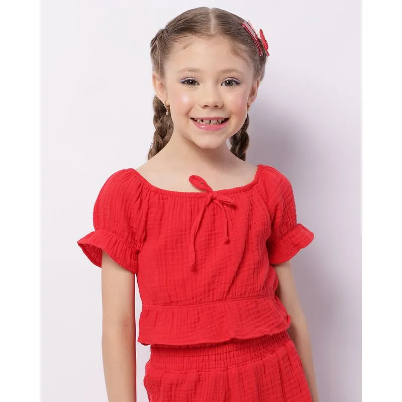 Blusa Infantil Cropped Ciganinha Algodão Texturizado Vermelha 6