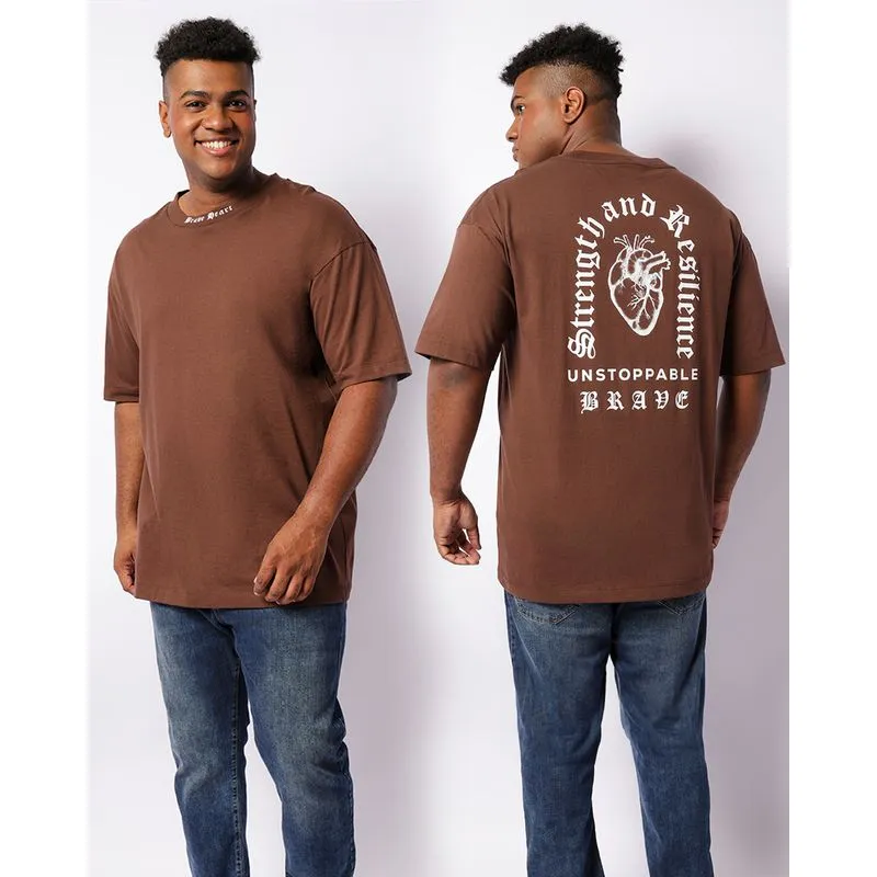 Camiseta Plus Size Masculina Estampa Escrita Manga Curta Marrom G3