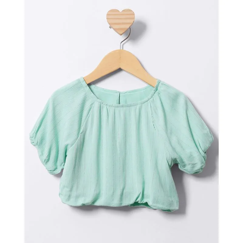 Blusa Infantil Manga Curta Bufante Viscose Lurex Verde 8