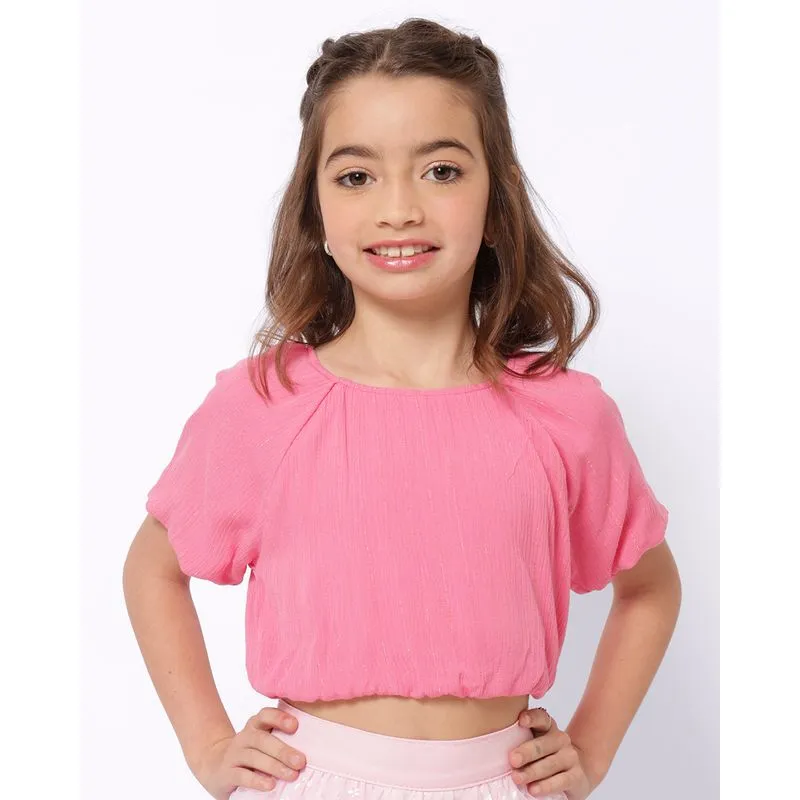 Blusa Infantil Cropped Balonê Viscose com Fios Lurex Rosa 8
