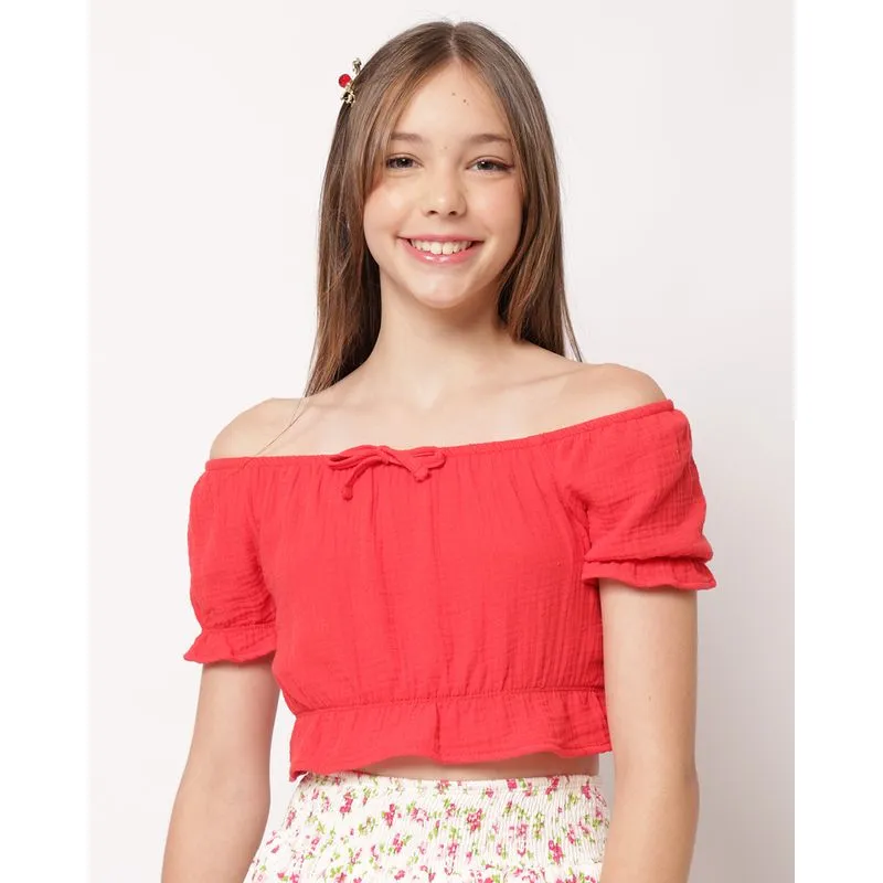 Blusa Juvenil Cropped Algodão Ciganinha Berry & Co. Vermelha 12