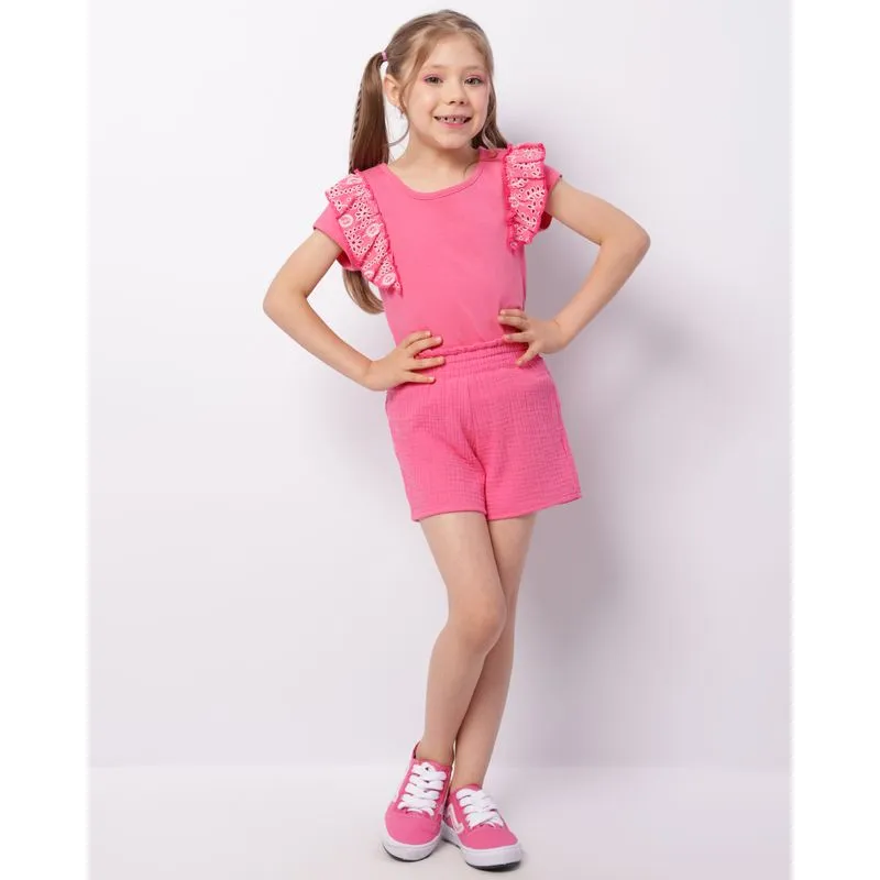Short Infantil Algodão Texturizado Rosa 6