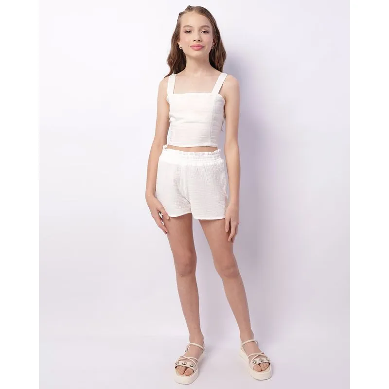 Short Juvenil Curto Algodão Texturizado Branco 14