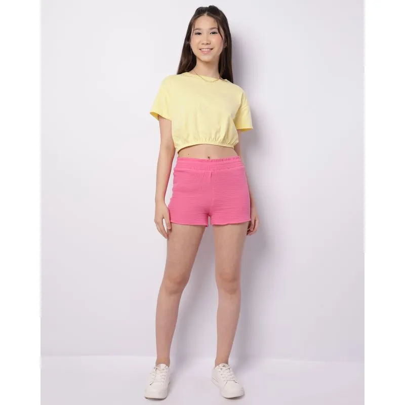 Short Juvenil Algodão Texturizado Rosa 12