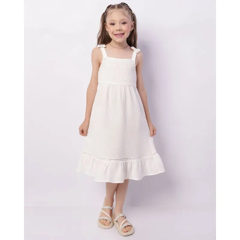 Vestido Infantil Curto Algodão Texturizado Lastex Branco 4