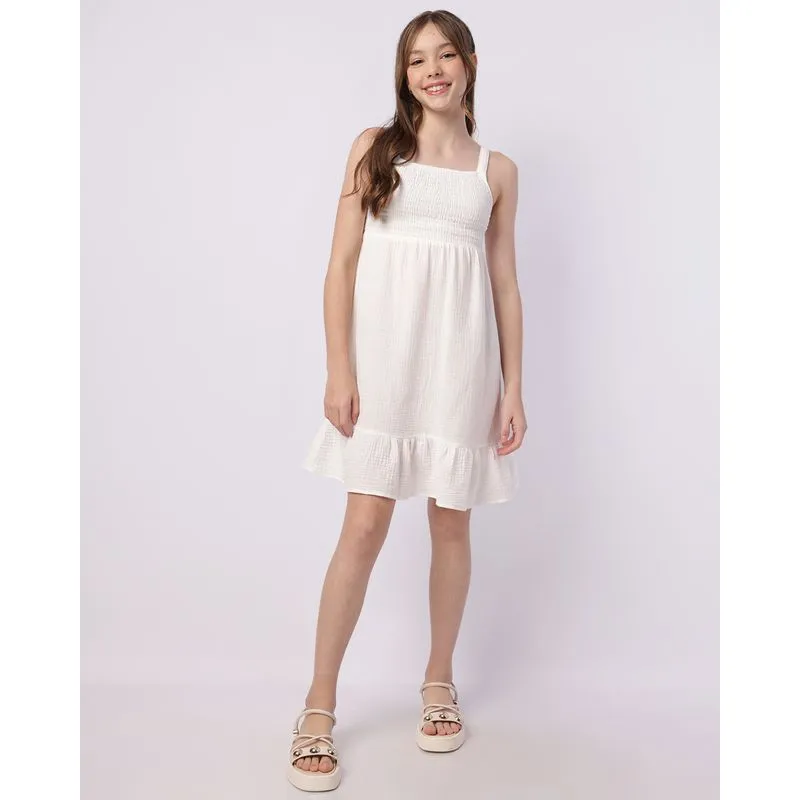 Vestido Juvenil Curto com Lastex Babado Branco 10