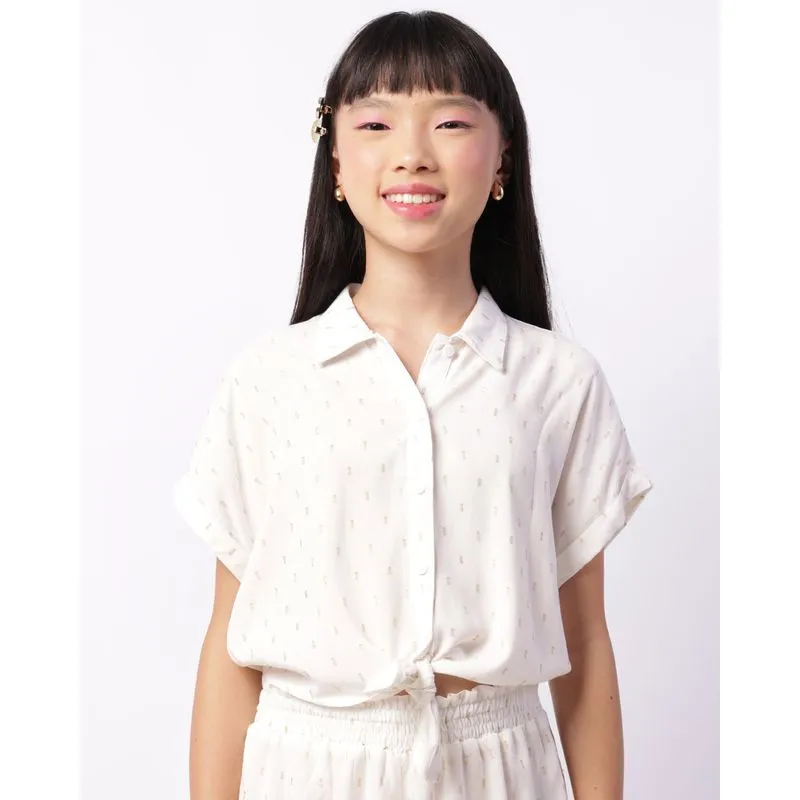 Camisa Juvenil Cropped Manga Curta Viscose Lurex Off White 10