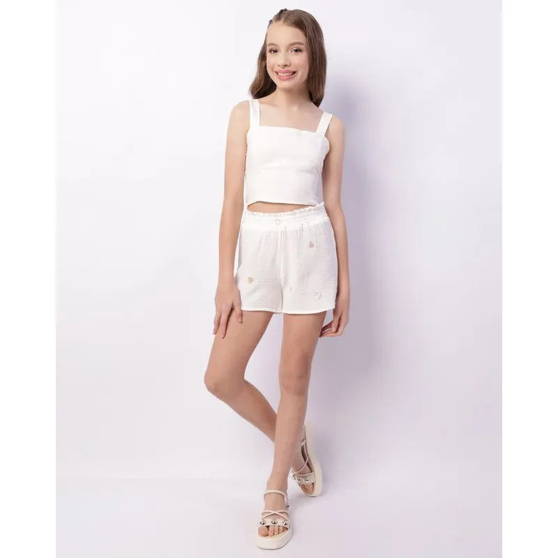Short Juvenil Algodão Texturizado Bordado Off White 12