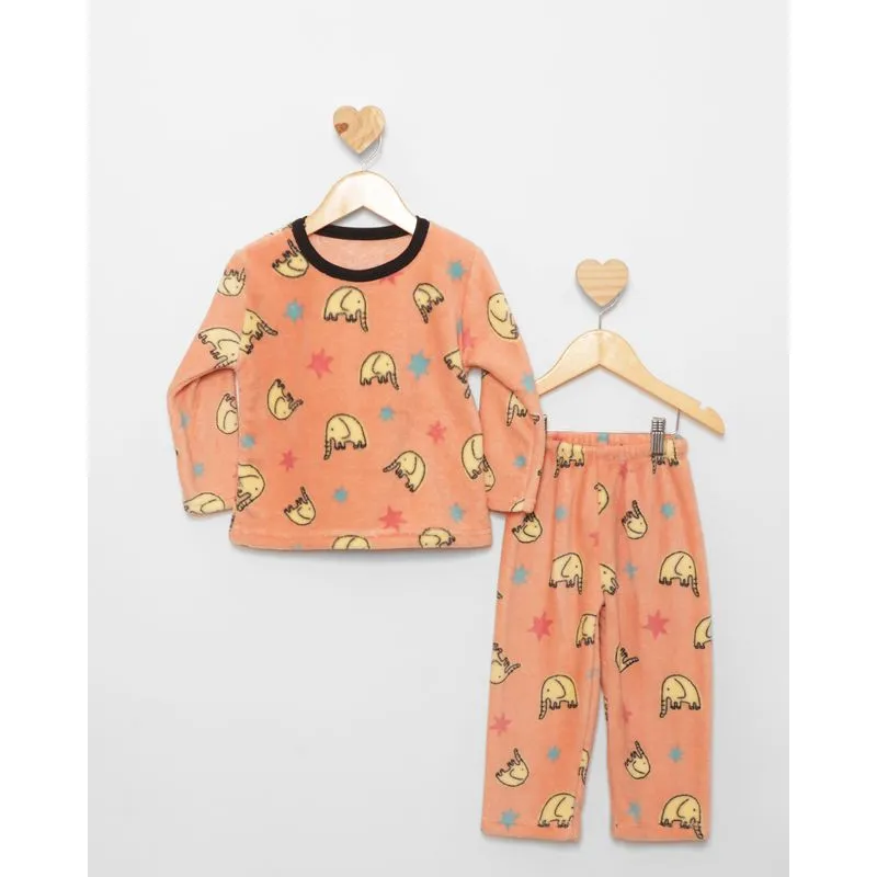 Pijama Bebê Fleece Longo Com Estampa Elefante Laranja 1