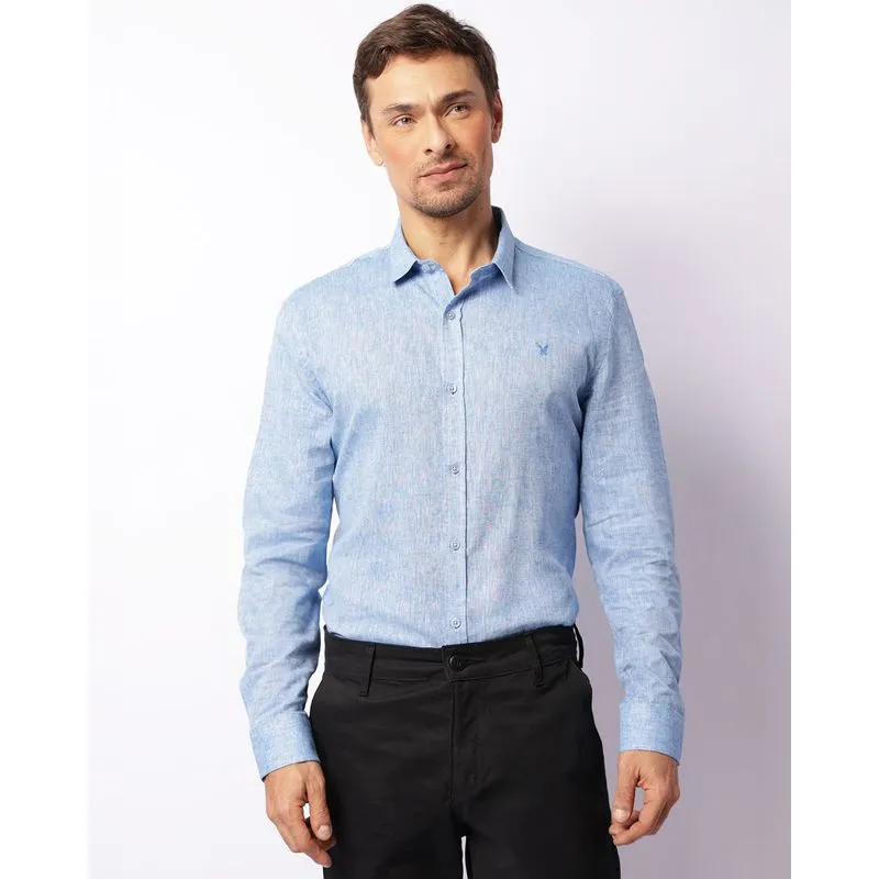 Camisa Masculina Social Linho Azul 4