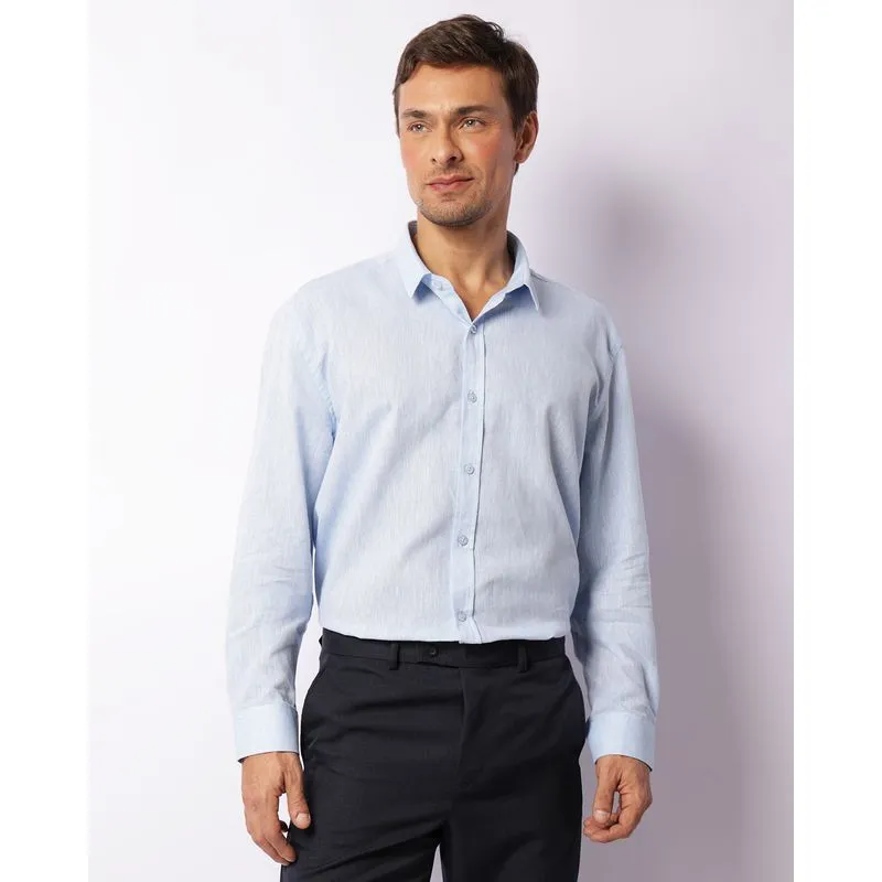 Camisa Masculina Social Linho Manga Longa Azul 5